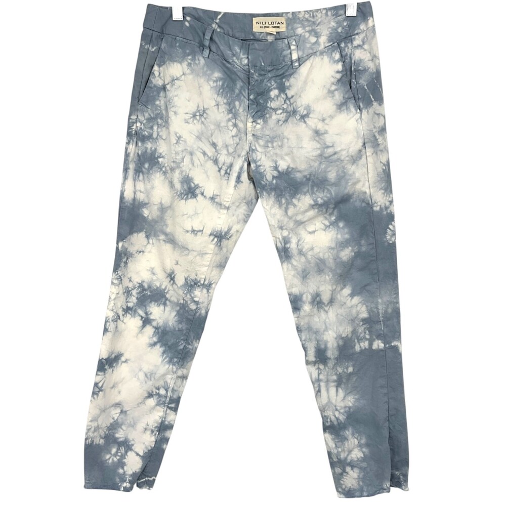 Nili Lotan East Hampton Pants Size 4 Light Blue Tie Dye Cotton Blend Casual